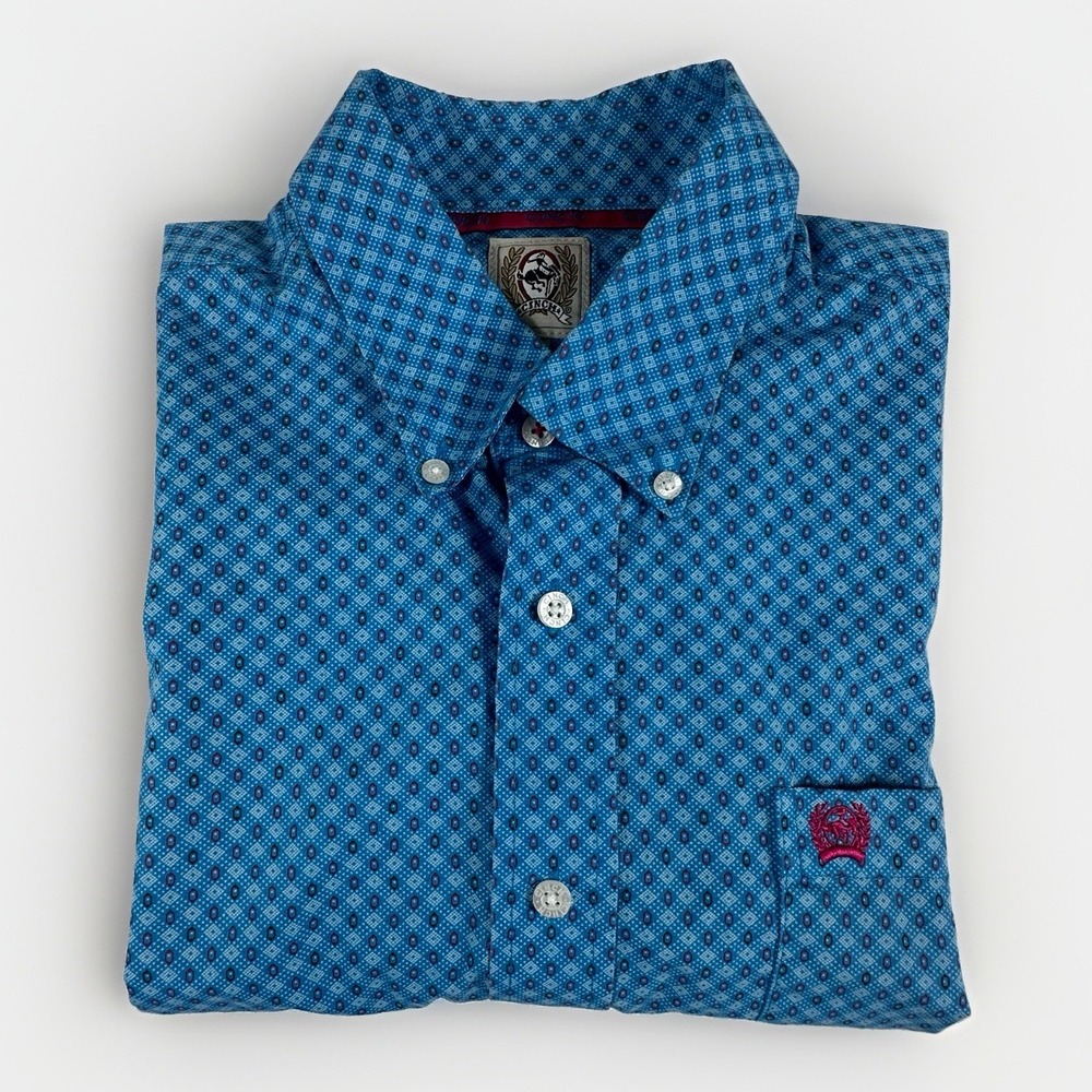 CINCH Mens M Blue Geometric Western Shirt Long Sleeve Cowboy Rodeo Ranch Cotton - Picture 2 of 10